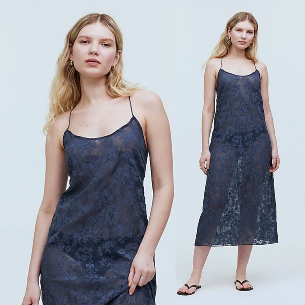 Madewell Navy Blue Floral Halter Cover-Up Midi Dress